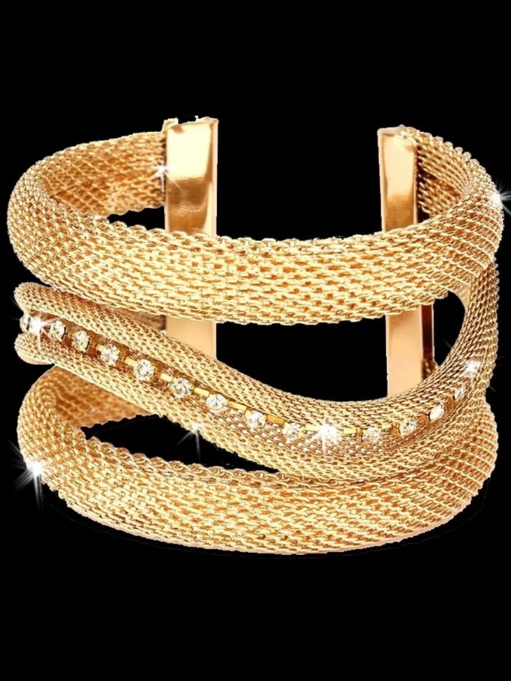 Mesh Swirl Pave set Crystal cz rhinestone Bangle Cuff Statement Bracelet Gold